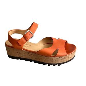 PARLANTI Italy Orange Tan Leather Platform Wedge Cork Sandals 8.5